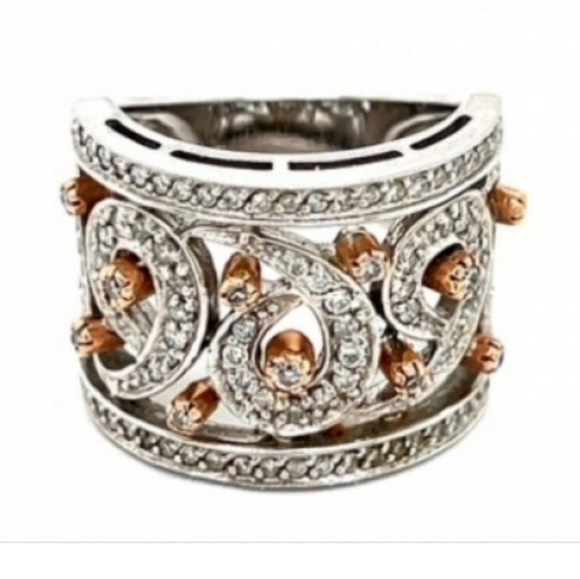 Sonia Britton Jewelry - 14K Sonia Bitton White & Rose Gold Diamond Swirl Wedding Ring 